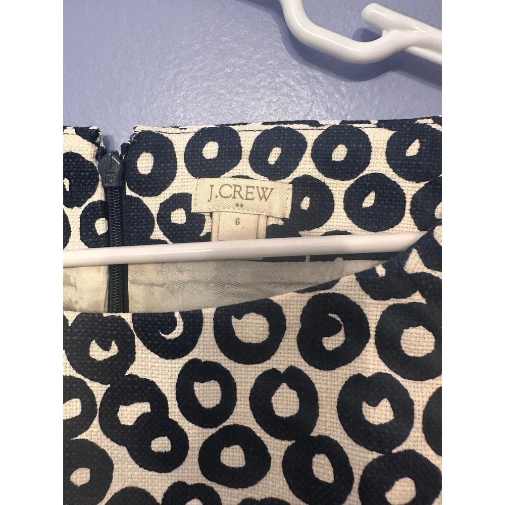 J.Crew Navy Ivory Basketweave Cotton Circle Print Cap Sleeve Dress Size 6 - Picture 3 of 6